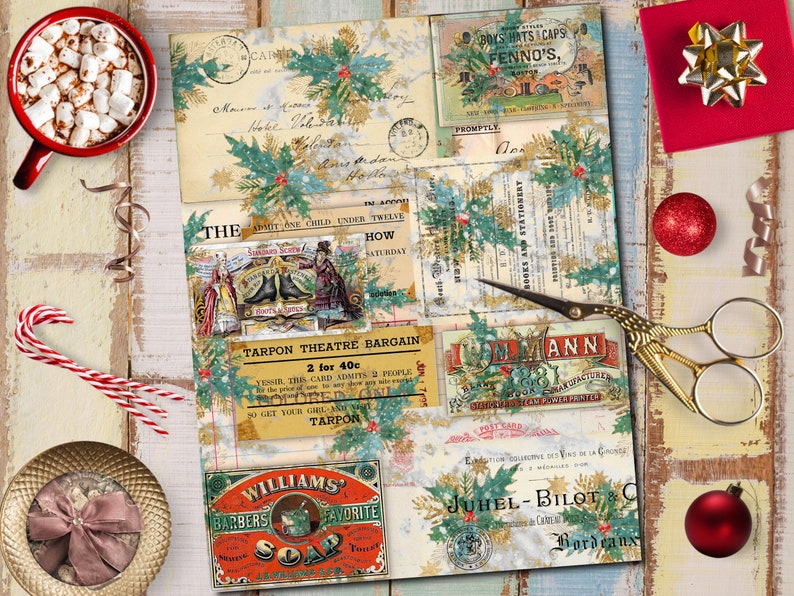 Vintage Christmas Ephemera Paper Pack, Junk Journal Digi Kit (digital ...