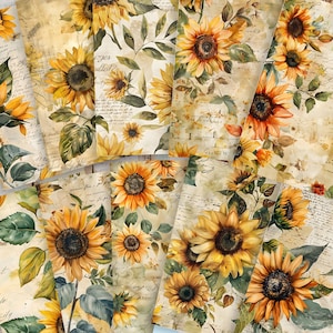 16 Sonnenblumen Junk Journal Printable, Sonnenblume Junk Journal Kit, Scrapbook Papier, digitale Collage Sheet, Frühling, sofortiger Download, druckbar