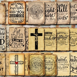Christliche Zitate Junk Journal, Vintage christliche Worte, Junk Journal Worte Collage Sheet, digitaler Download, Bibelverse