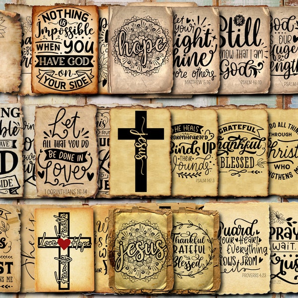 Christian Quotes Junk Journal , Vintage Christian Words, Junk Journal Words Collage Sheet, Digital Download, Bible Verses