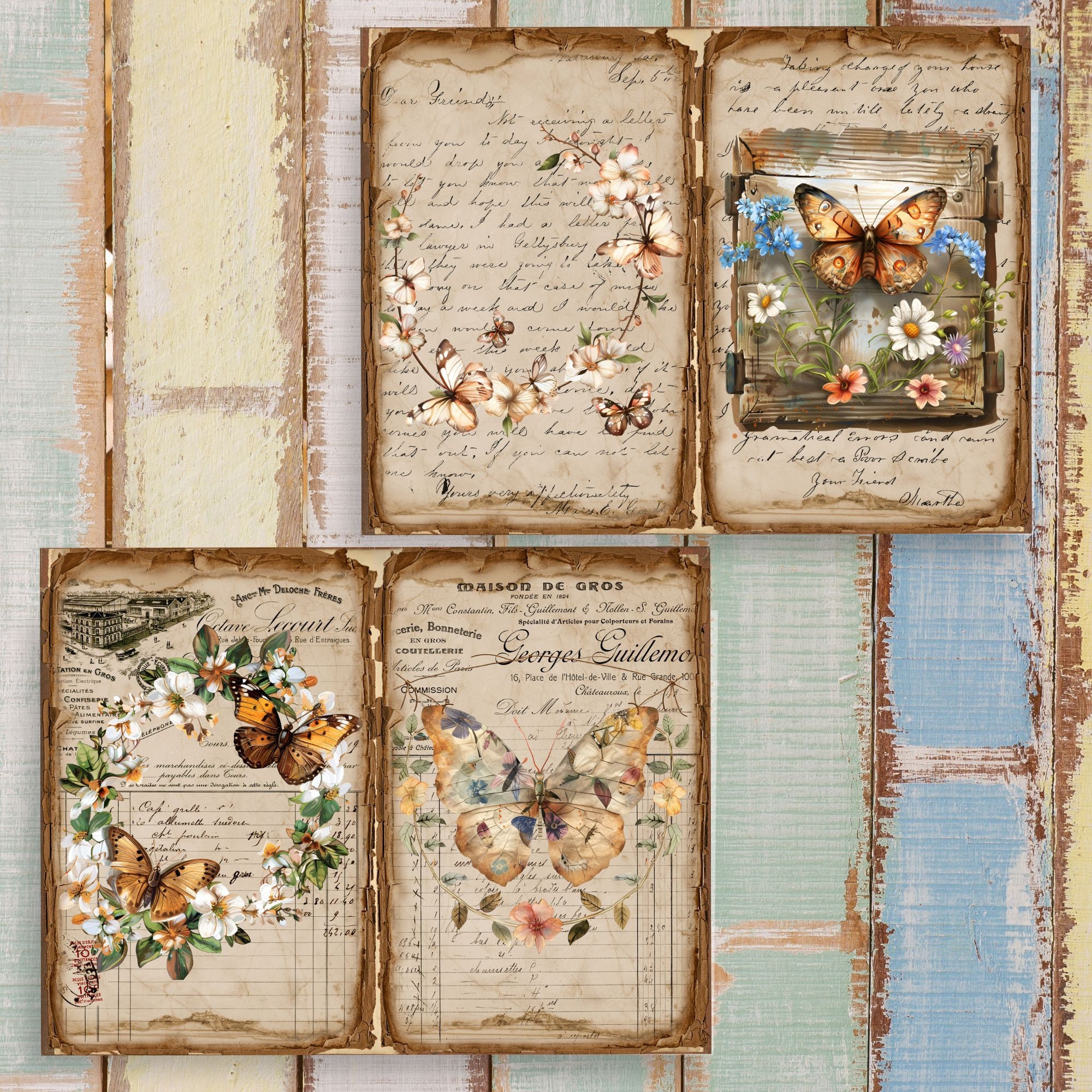 Antique Butterfly Junk Journal Pages: Vintage Ephemera (digital ...