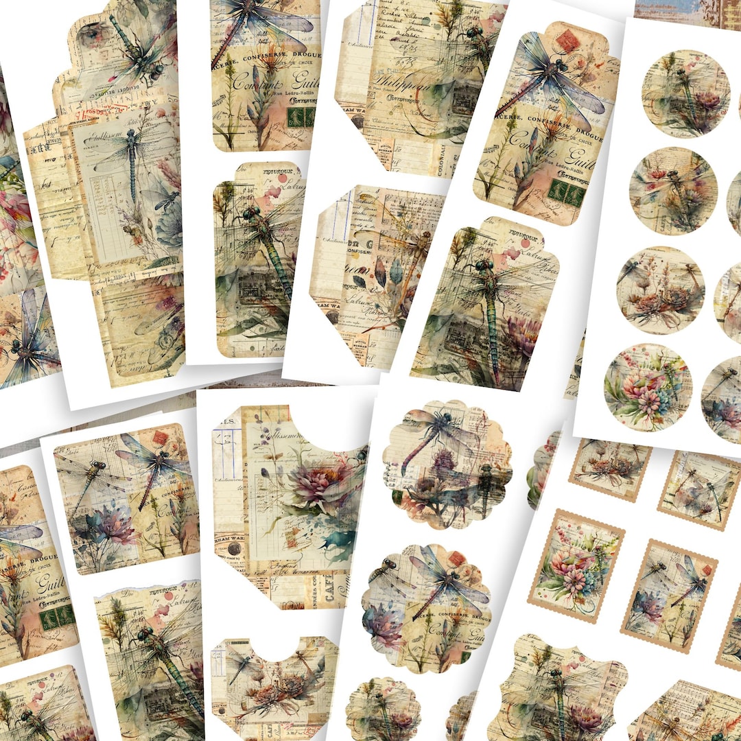 Dragonfly Junk Journal Ephemera Kit 2: Vintage Style Embellishments ...