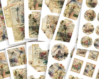 Dragonfly Junk Journal Ephemera Kit 2: Vintage Style Embellishments (Digital Download)