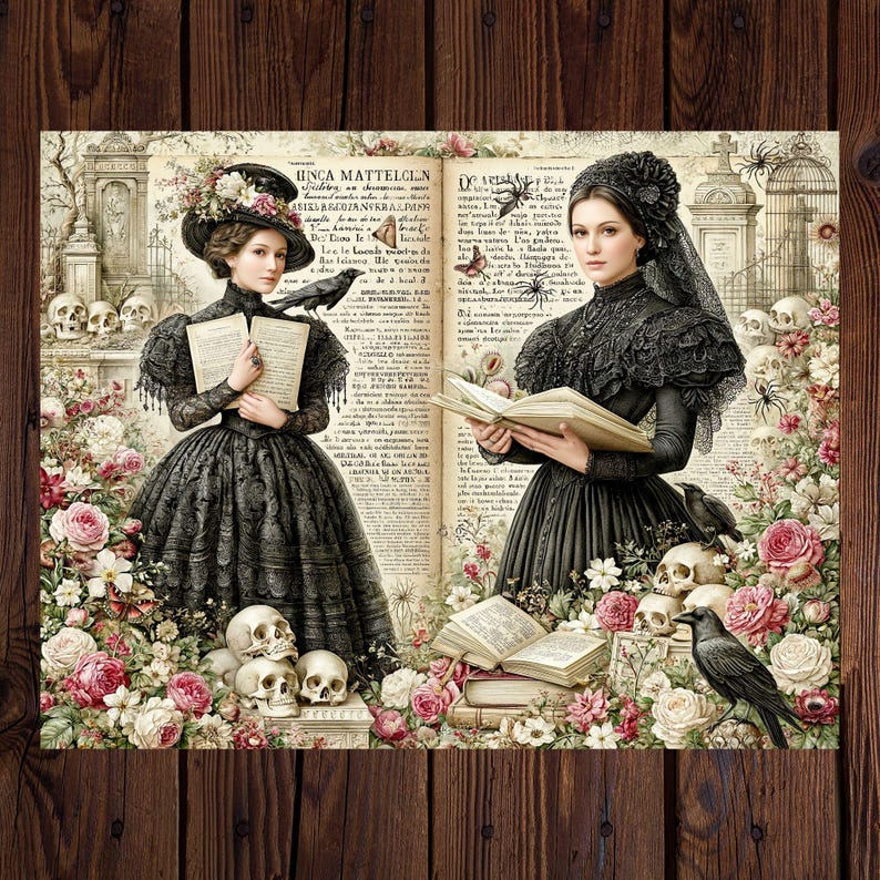 Victorian Mourning Lady Junk Journal Pages – Gothic Imagery (digital ...