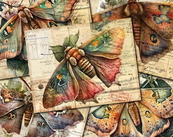 Junk Journal Printable, Watercolor Tropical Moth , Journal Papers, Tropical Moth Junk Journal , Junk Journal Digi Kit, Moth Journal