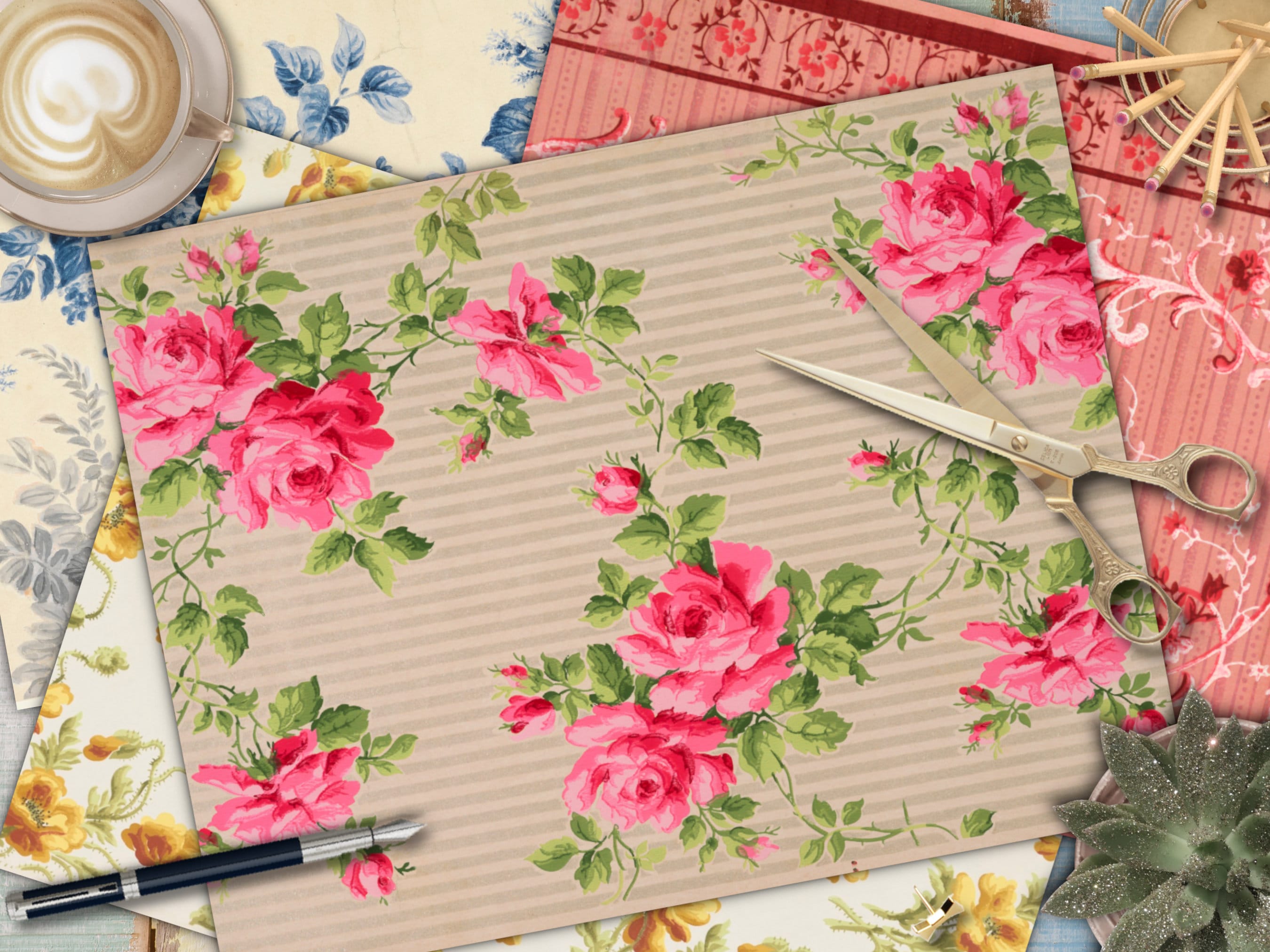 Junk Journal Digi Kit Antique Wallpaper Printables Digital - Etsy