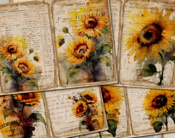 Sunflower Vintage Junk Journal Printable Pages & Digi Kit