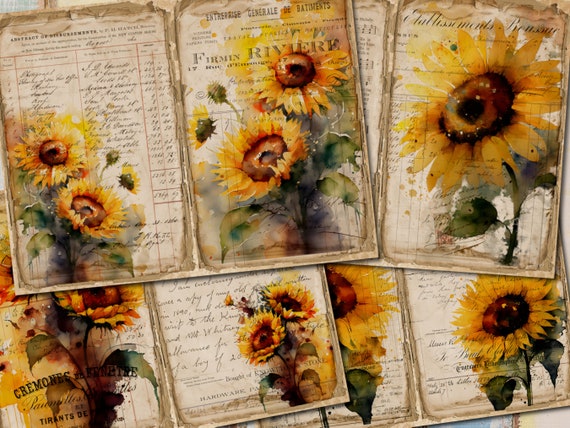 Sunflower Vintage Junk Journal Printable Pages & Digi Kit
