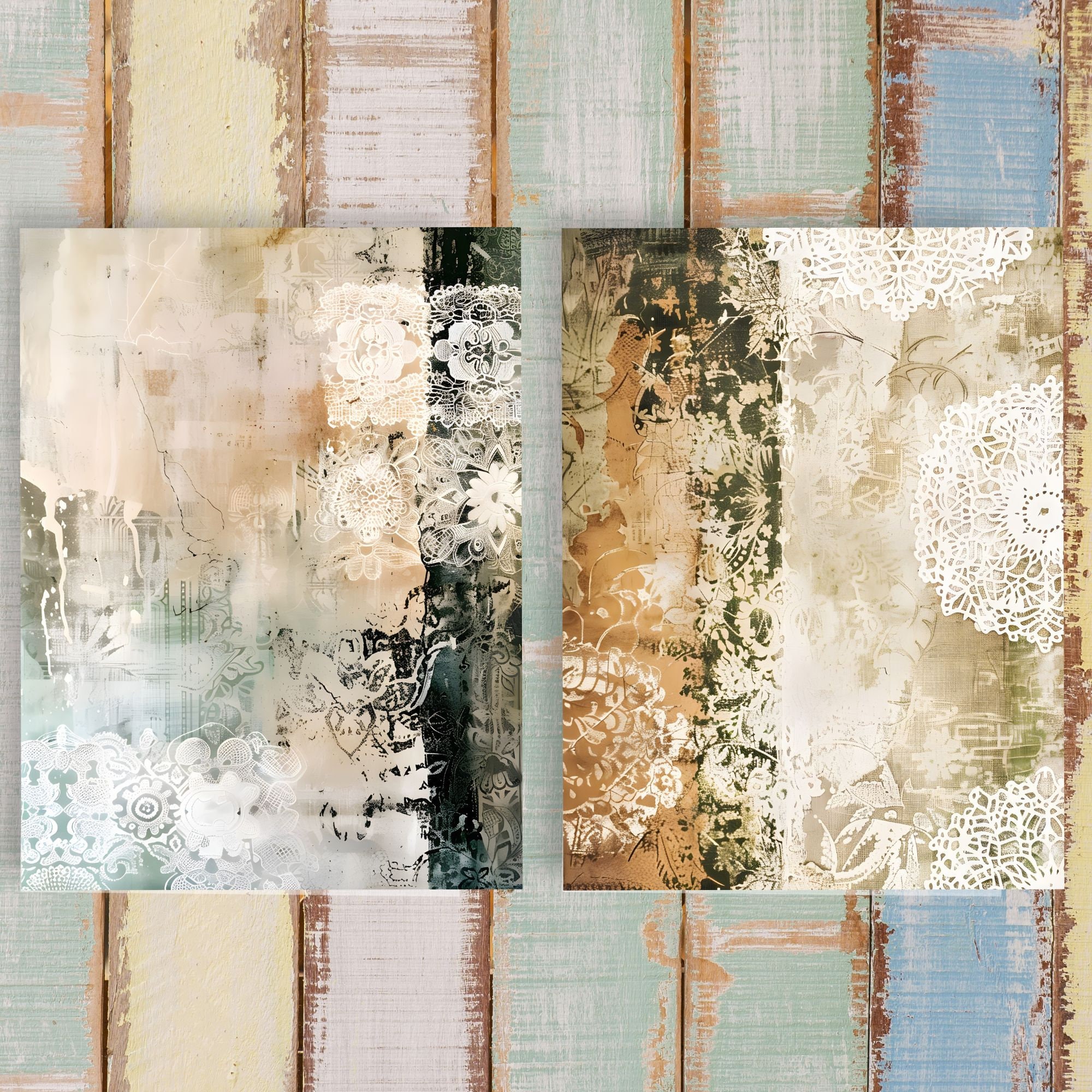 Vintage Grunge Lace Collage Sheets: Printable Junk Journal Paper ...