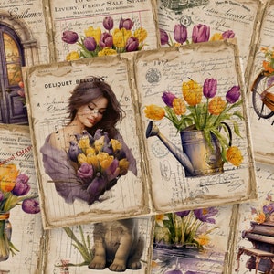 DIGITAL Blooming Tulip Junk Journal Kit – Springtime Printable Pages - FA136