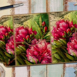 Cartella pieghevole Peony Junk Journal, etichette, cartellini, tasche, effimeri, cartella caricata, design per Junk Journal - FA205