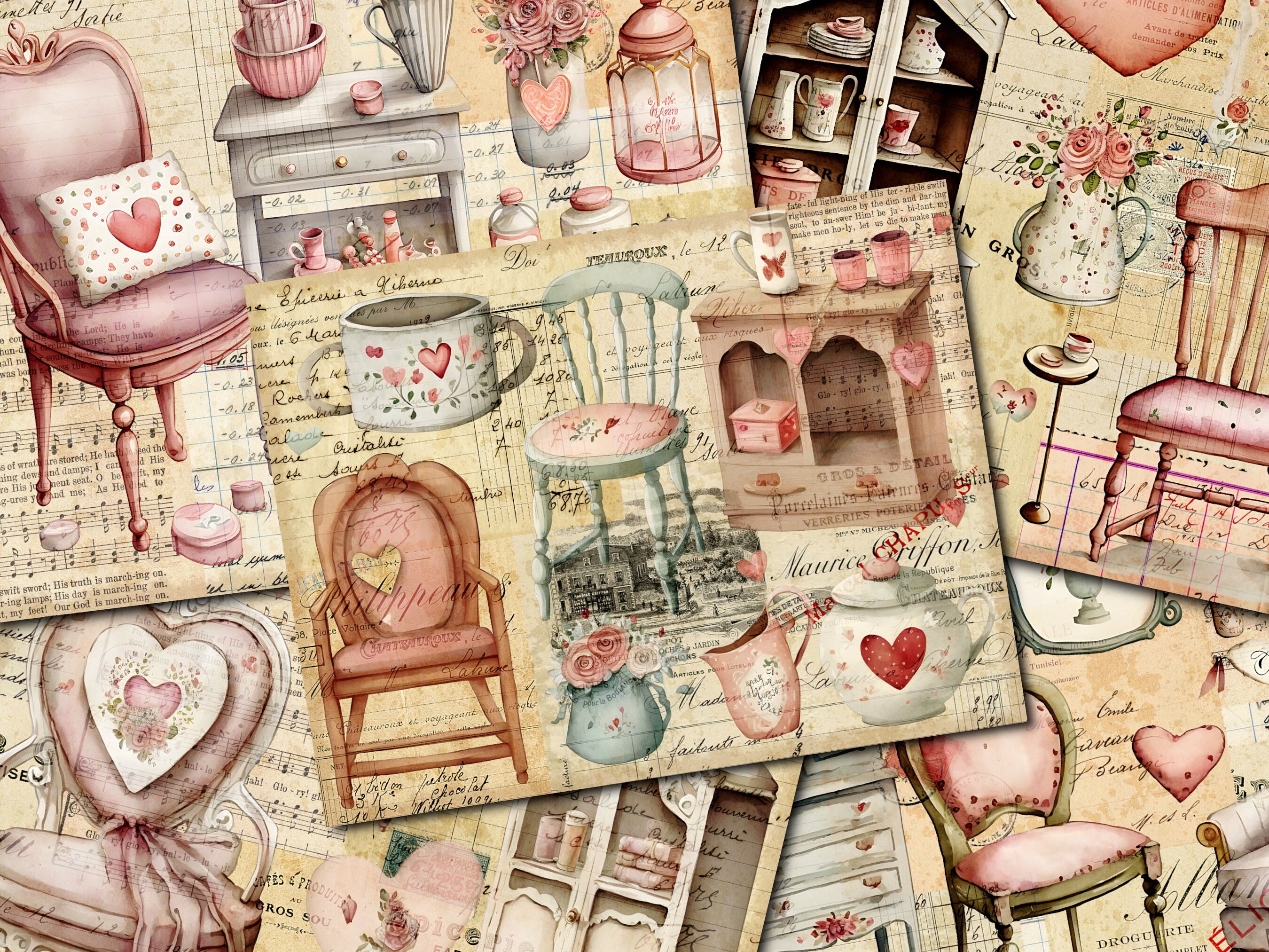 Vintage Furniture Junk Journal Kit: Romantic Printable Papers (digital ...