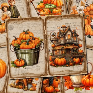 Junk Journal Printable, Fall Pumpkin , Vintage Journal Pages, Autumn Junk Journal Digi Kit, ,  Junk Journal Digi Kit, Double Pages Download
