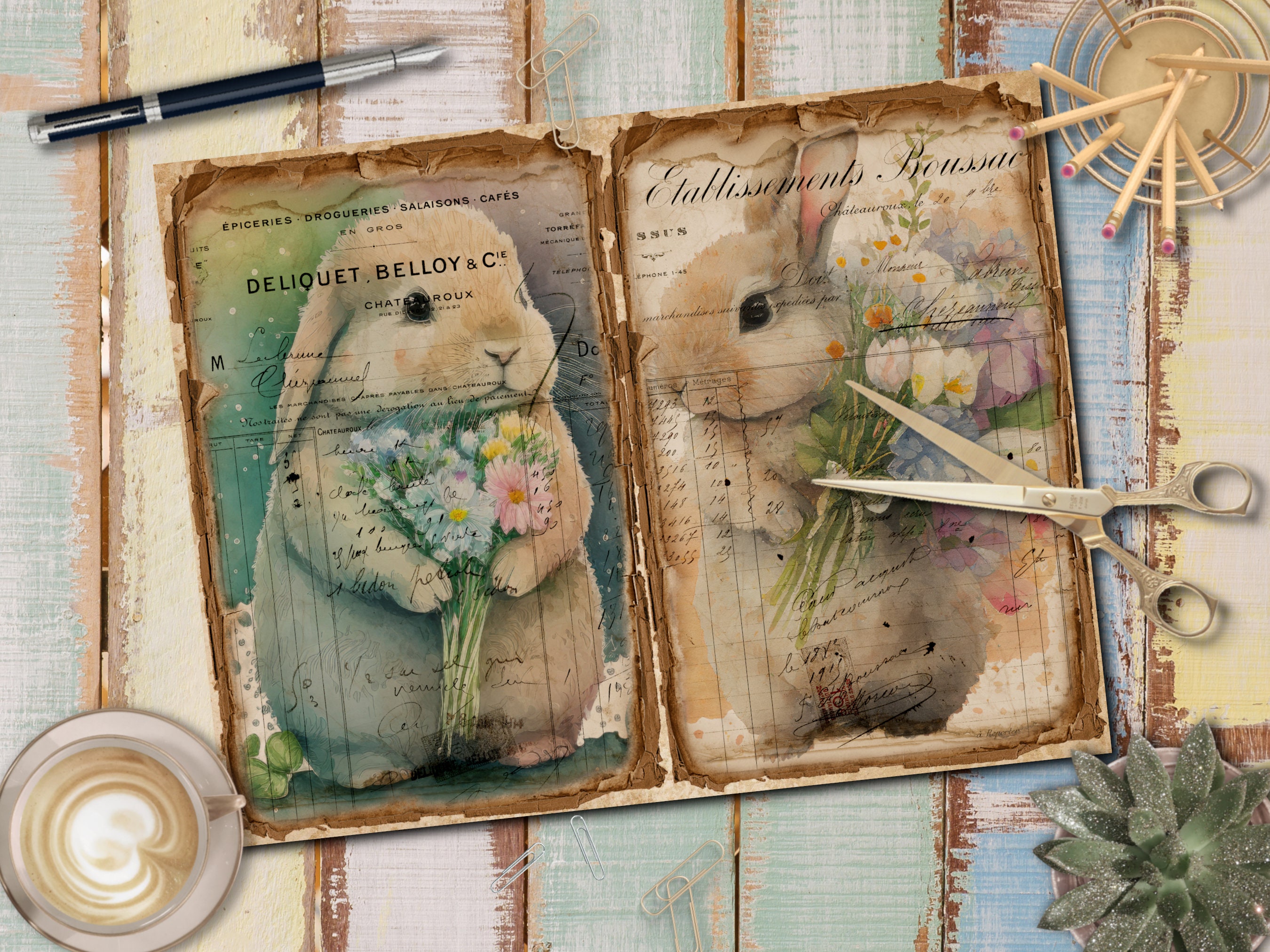 Easter Bunny Junk Journal Pages, Vintage Rabbit Ephemera (digital ...