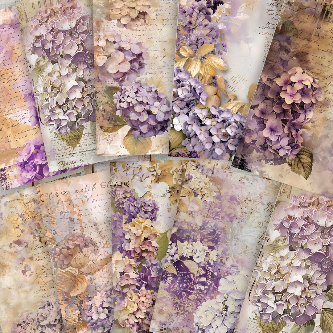 Vintage Hydrangea Junk Journal Pages Kit 1: Shabby Chic Printable Paper ...
