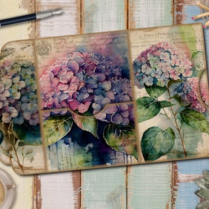 Junk Journal Kit, Hydrangea Faltfolio Junk Journal: Collage Sheets, Ephemera, geladener Ordner, faltbares Folio Design für Junk Journaling