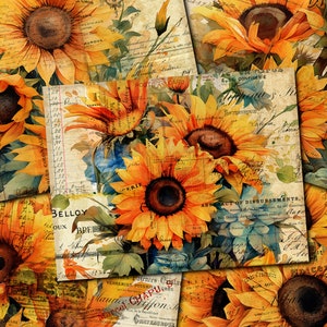 Junk Journal Printable, Sunflower , Vintage Journal Papers, Sunflower Junk Journal , Vintage Junk Journal Digi Kit, Printable Journal