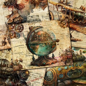 Vintage Steampunk Junk Journal Kit: Printable Collage Pages (Digital Download) - FA189