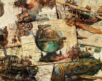 Vintage Steampunk Junk Journal Kit: Printable Collage Pages (Digital Download) - FA189