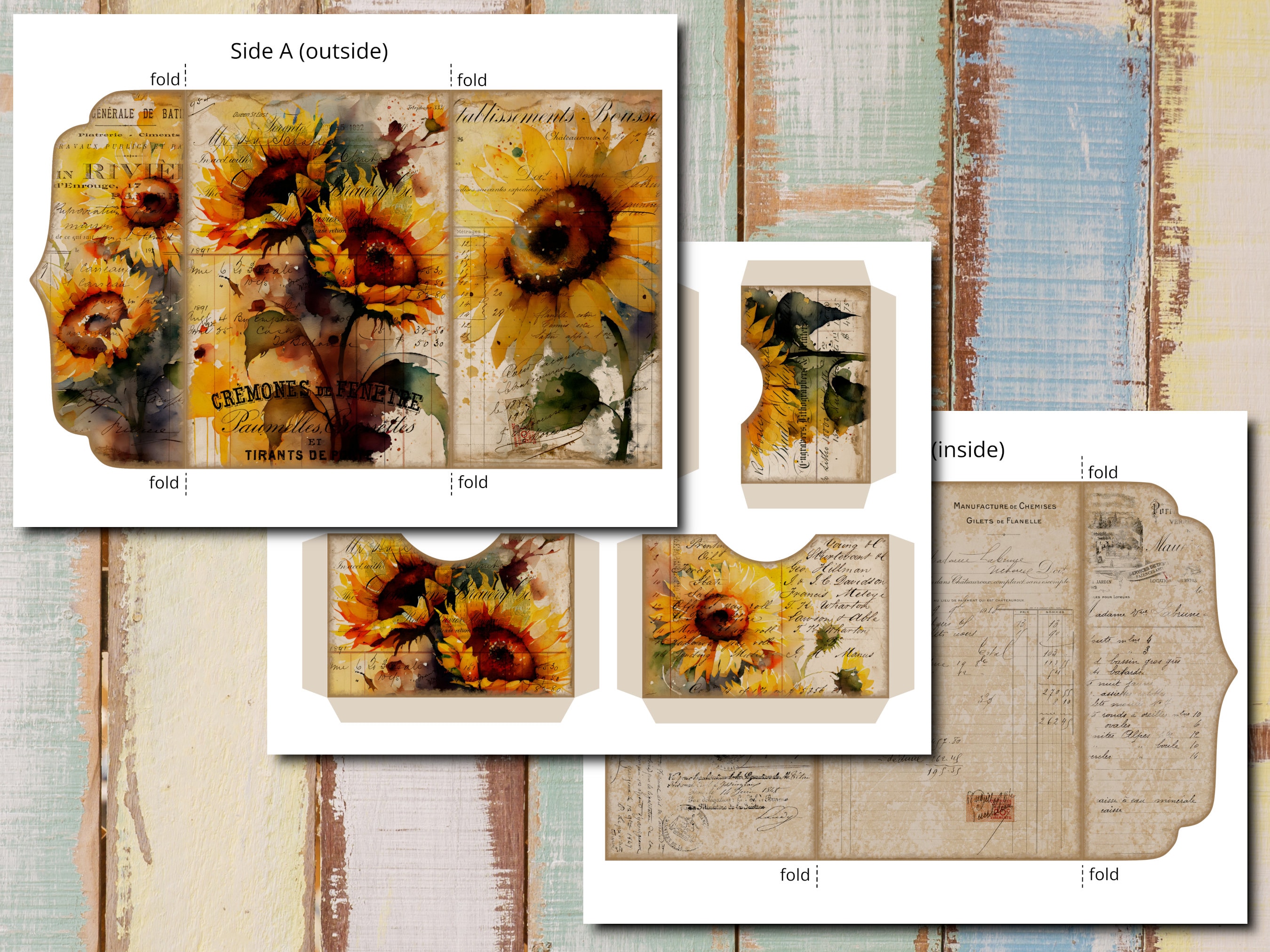 Sunflower Junk Journal Kit: Printable Folding Folio, Ephemera (digital ...