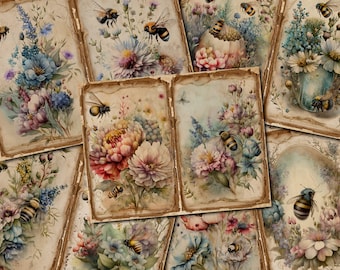 Vintage Bee Junk Journal Pages: Floral Ephemera (Digital Download)