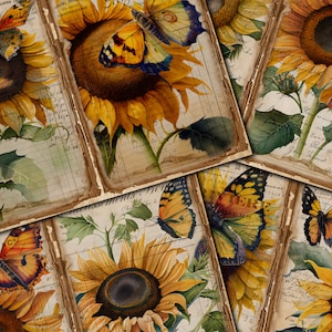 Junk Journal Kit, Sunflower & Butterfly Junk Journal Kit - Vintage Floral Journal Pages - Printable Junk Journal Kit - Digital Download