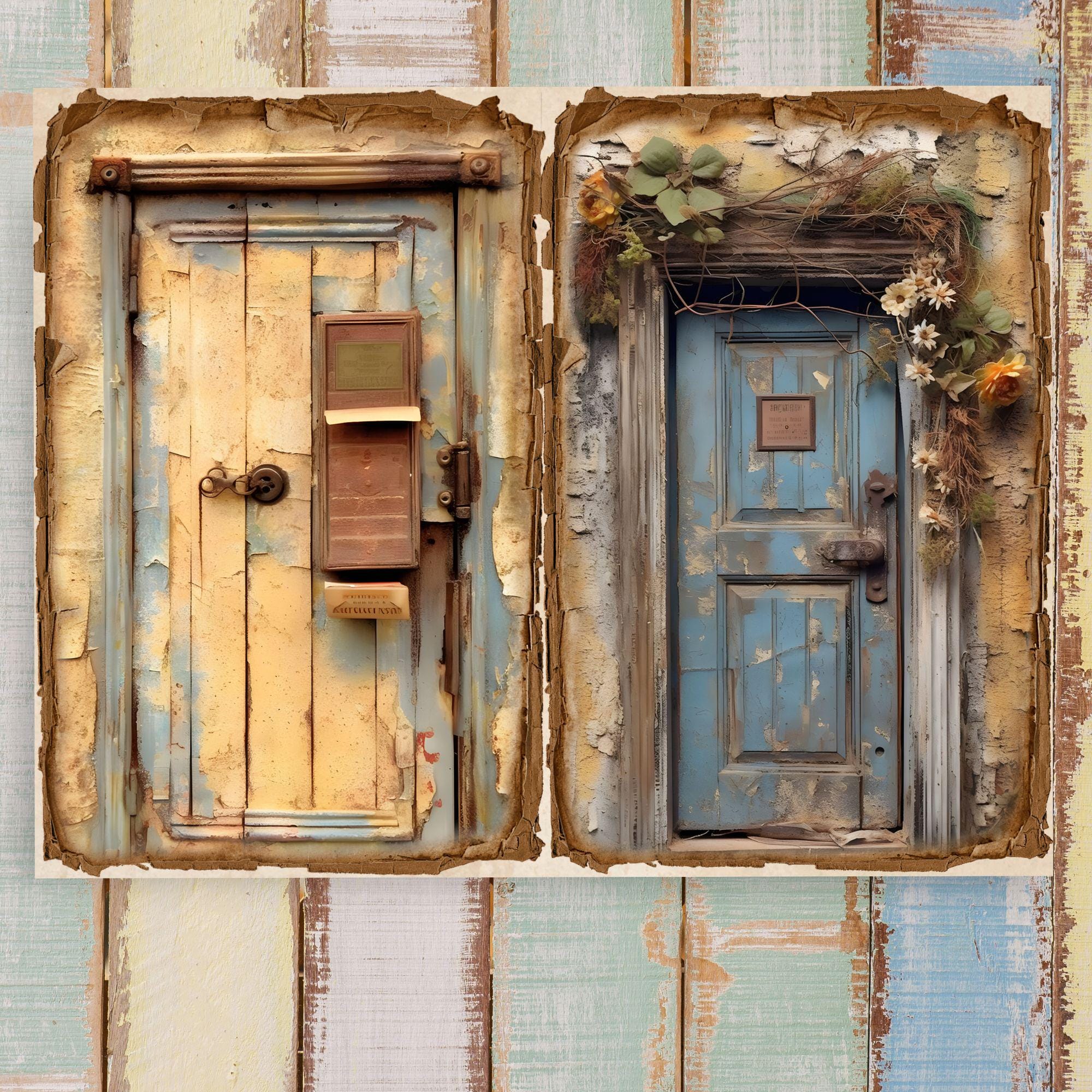 Rustic Wooden Door Printables: Distressed Mixed Media Designs (digital ...