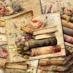 Diário de sucata para impressão, livro, papéis de diário vintage, diário de sucata de livros, kit digital de diário de sucata vintage, diário para impressão
