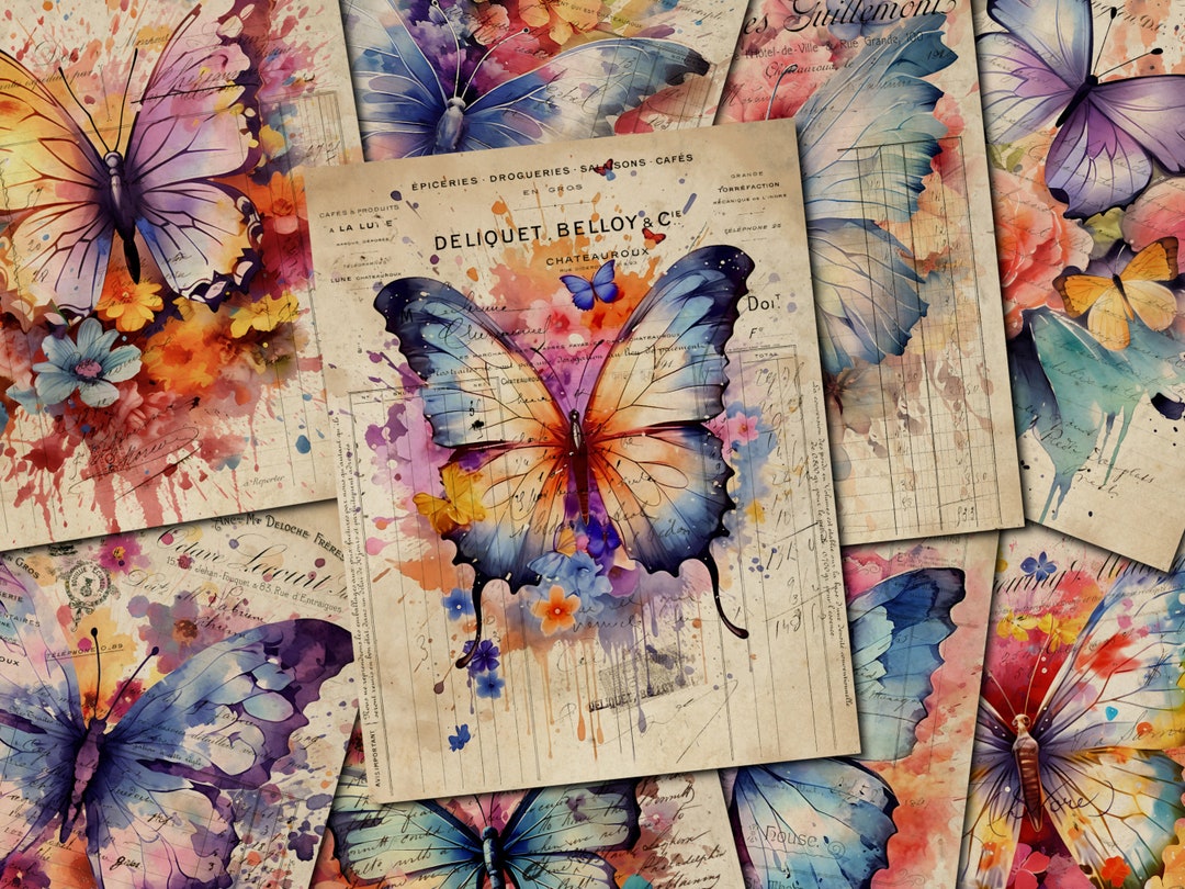 Watercolor Butterfly Junk Journal Kit Fantasy Butterfly Journal Pages ...