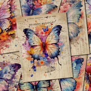 Watercolor Butterfly Junk Journal Kit Fantasy Butterfly Journal Pages, Junk Journal Printable Paper, Digital Collage Sheet, Instant Download