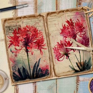 Kit de diário vintage Lycoris Radiata com páginas para impressão - Digi Kit