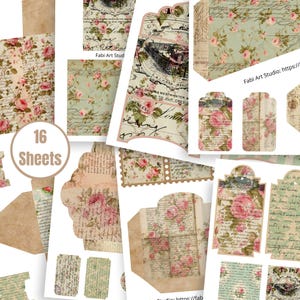 Shabby Chic Rosen Junk Journal Kit: Taschen, Tags, Umschläge zum ausdrucken (Digitaler Download) - FA231
