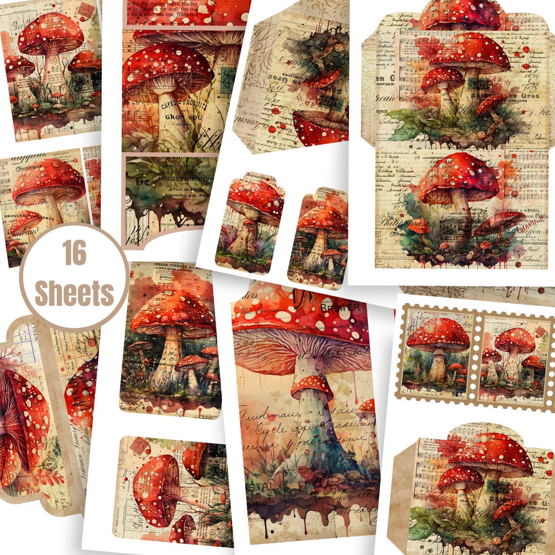 Mushroom Junk Journal Kit I: Vintage Printable Ephemera (digital ...