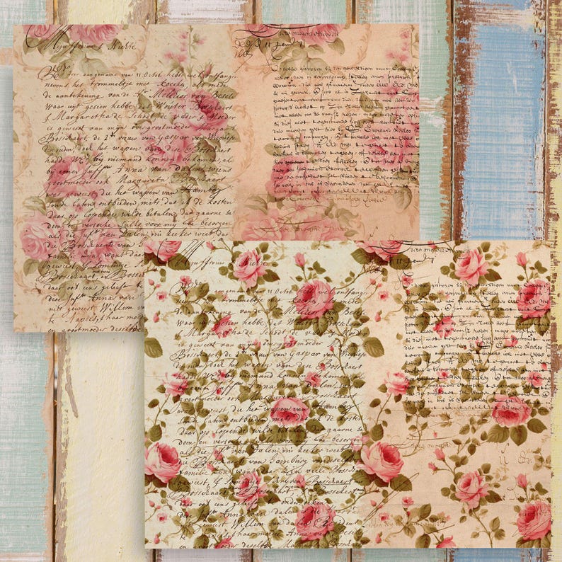 Shabby Chic Rose Digital Paper Pack: Vintage Floral Backgrounds ...