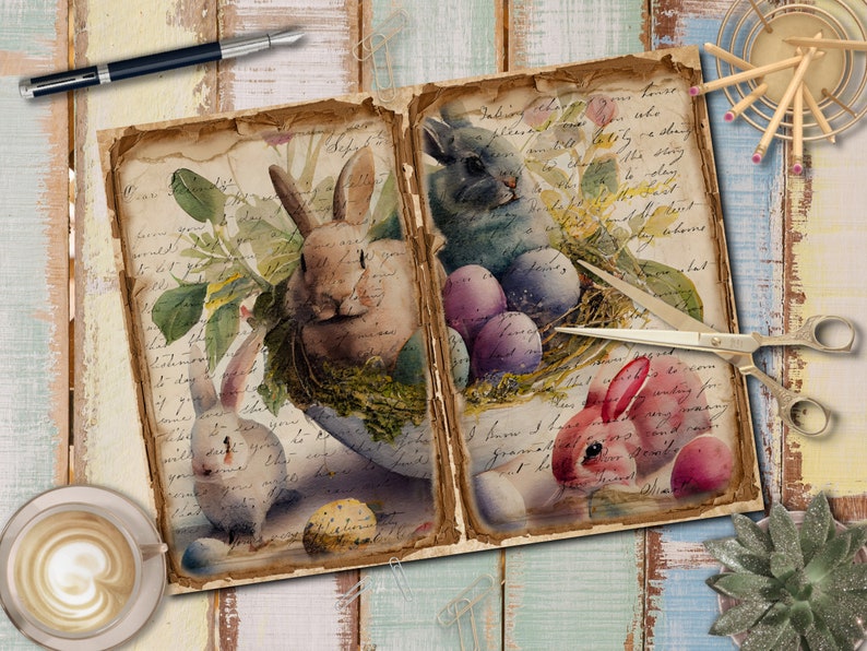 Easter Bunny Junk Journal Kit, Vintage Ephemera (digital Paper, 4 Pages ...