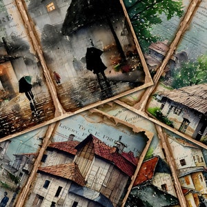 DIGITAL Magical Rainy City Junk Journal Kit – Urban Enchantment Double Pages - FA157