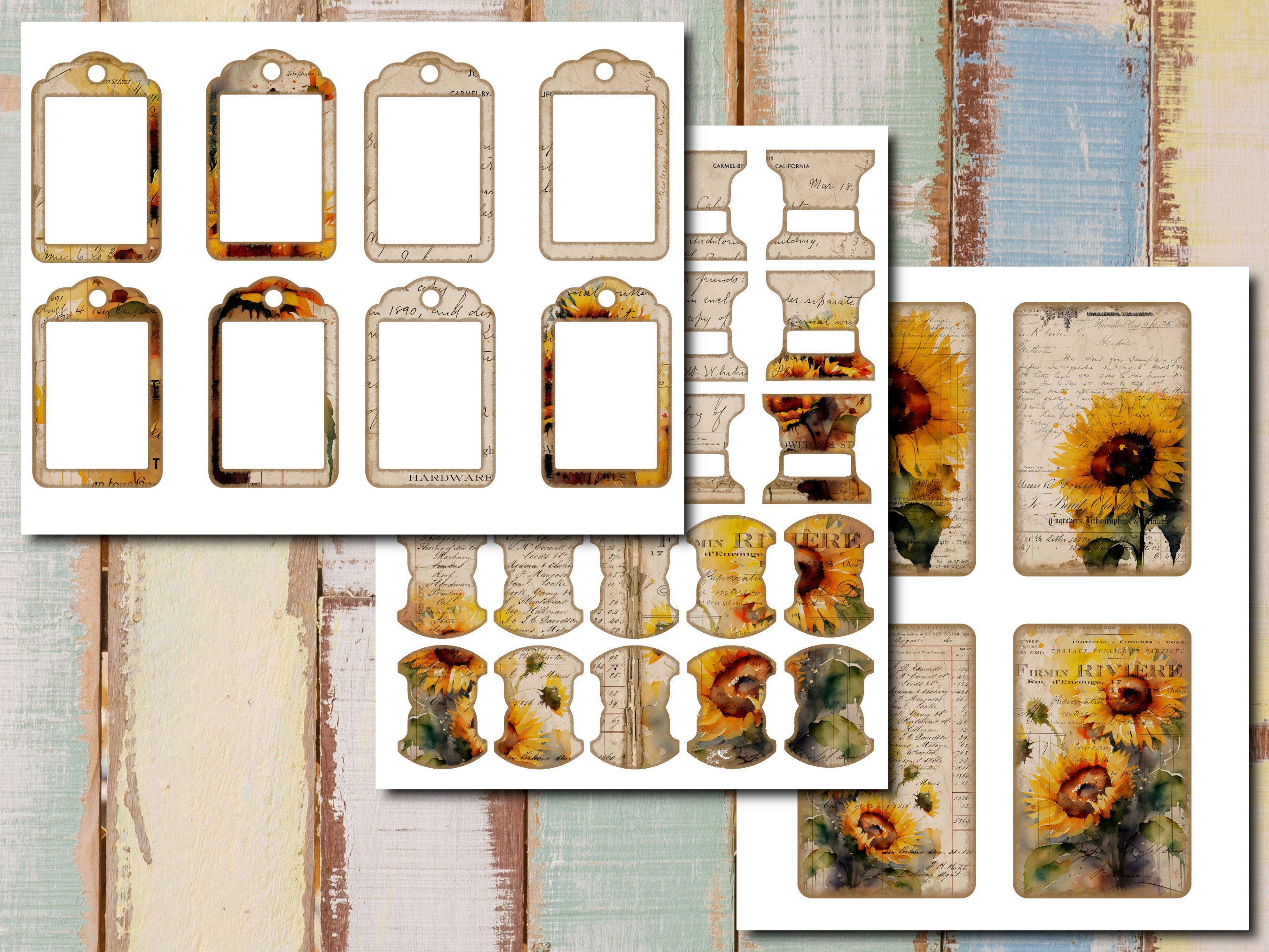 Sunflower Junk Journal Kit: Printable Folding Folio, Ephemera (digital ...