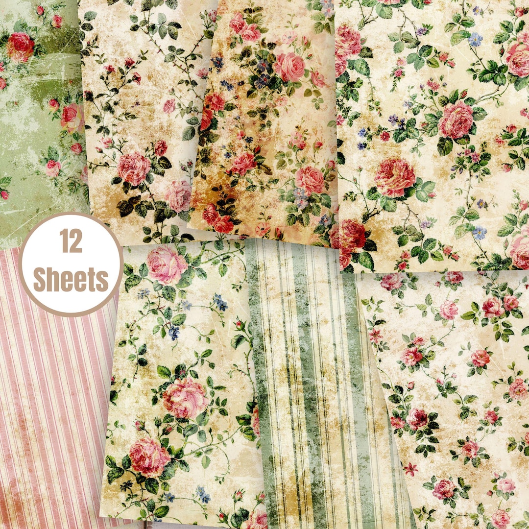 Antique Shabby Chic Roses Junk Journal Papers – 12 Grunge Digital ...
