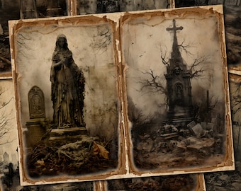 Diario basura imprimible, Cementerio gótico espeluznante páginas dobles Halloween, páginas, kit Digi