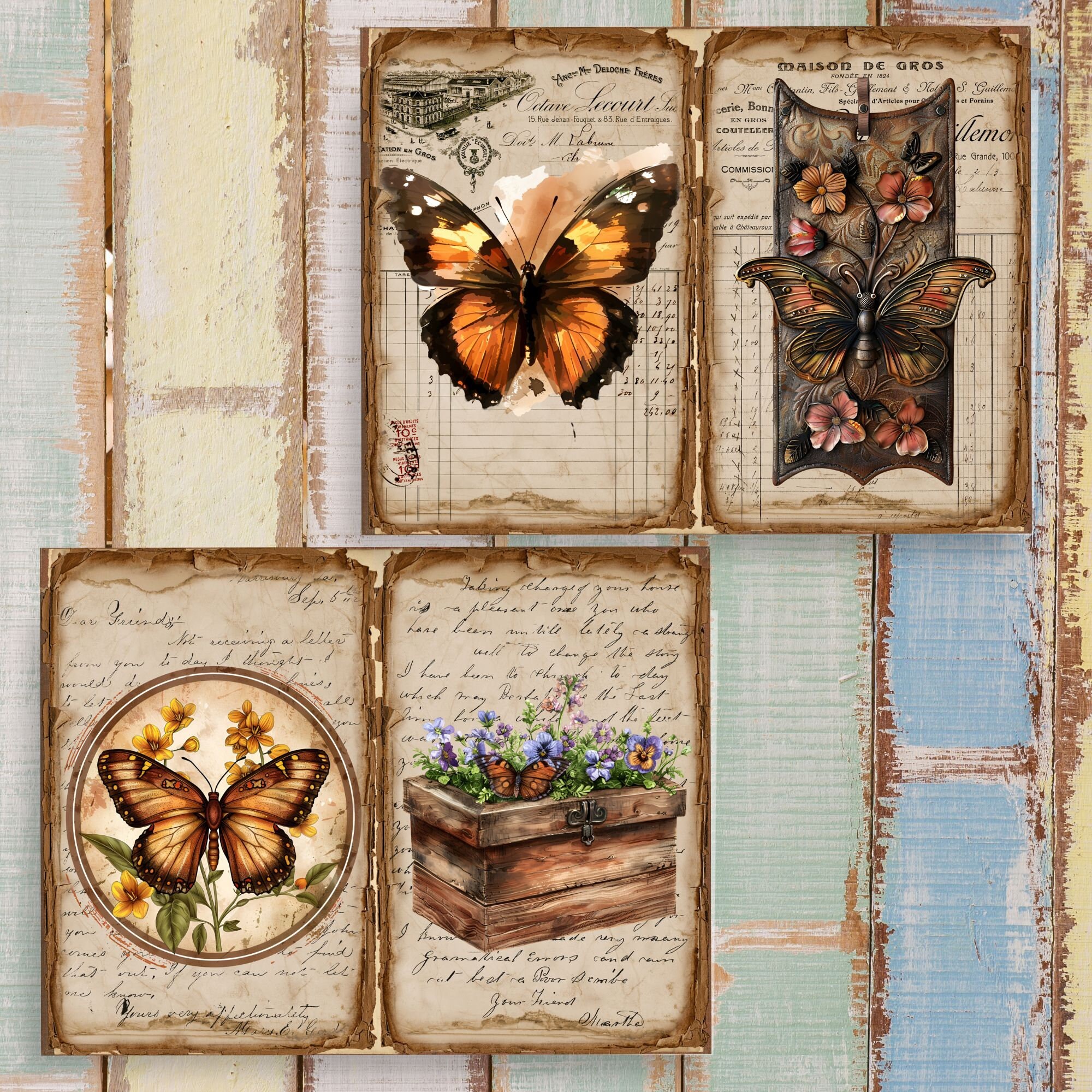 Antique Butterfly Junk Journal Pages: Vintage Ephemera (digital ...