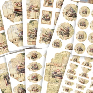DIGITAL Book Junk Journal Ephemera Kit – Cartões de diário, etiquetas e rótulos - Conjunto 2 - FA161