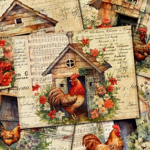 Junk Journal imprimable, poulailler, papiers vintage, coq Junk Journal, kit digi vintage Junk Journal, journal imprimable