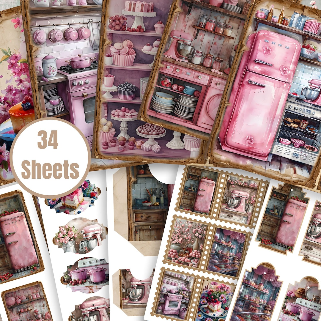 Shabby Chic Pink Kitchen Junk Journal Kit: Vintage Ephemera (digital ...