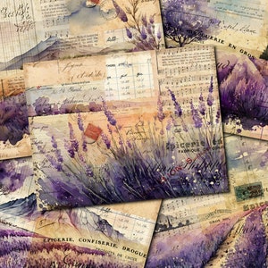 Papeles de diario vintage de Lavender Fields: Kit digital imprimible (descarga digital)