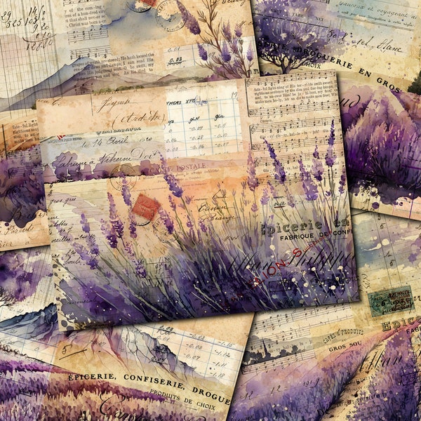 Junk Journal Printable, Lavender Fields , Vintage Journal Papers, Lavender Junk Journal , Vintage Junk Journal Digi Kit, Printable Journal