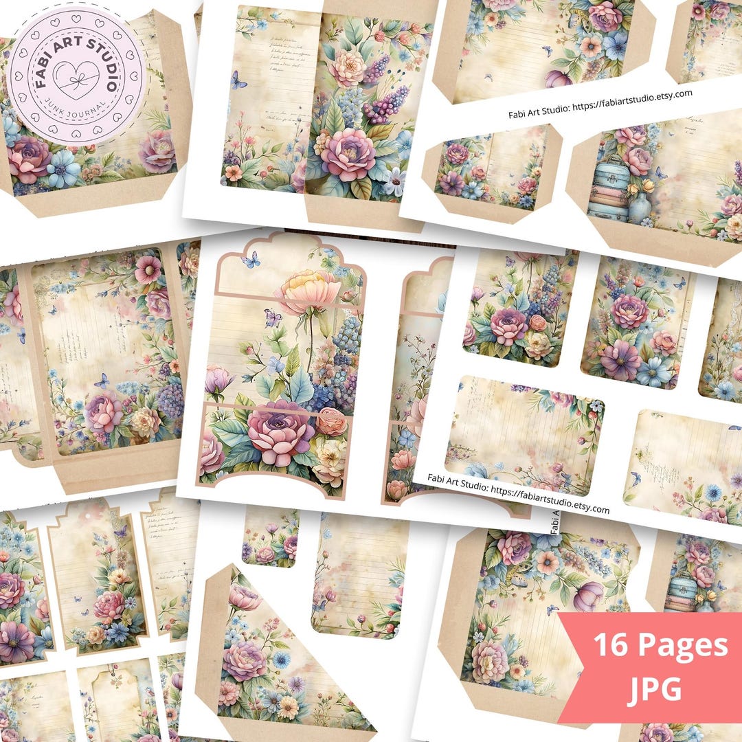 Spring Purple Junk Journal Ephemera Kit: Printable Pockets, Tags ...