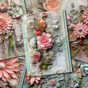 Cartes de collage floral minable, cartes ATC, journal indésirable, cartes de journalisation, téléchargement numérique, scrapbooking, éphémères, kit digi