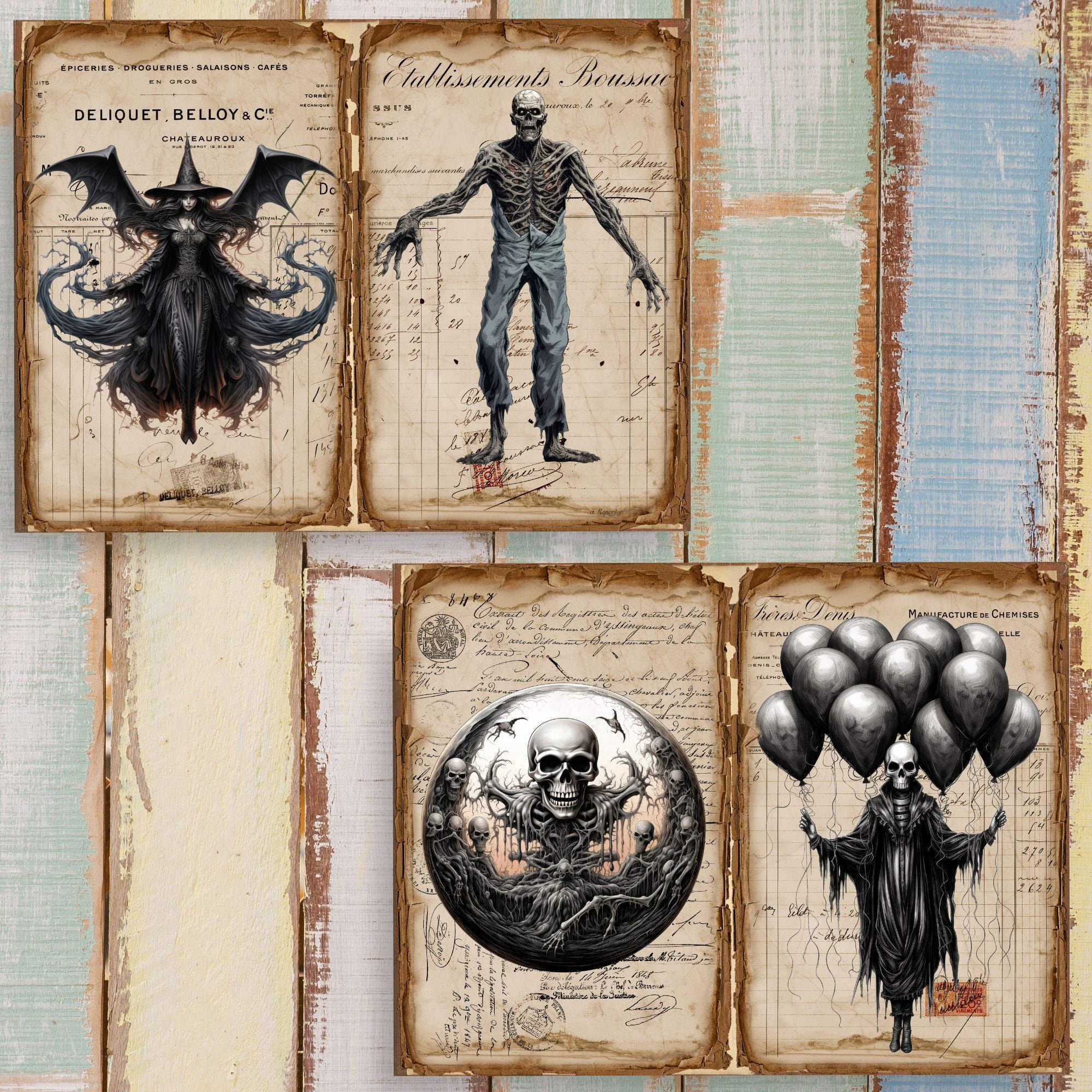 ヴィンテージで不気味なハロウィンジャンクジャーナルページ：不気味な