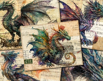 Dragon Junk Journal Kit: Vintage Ephemera Papers (Digital Download)