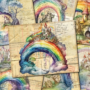 Junk Journal Printable, Fantasy Rainbow , Fantasy Rainbow Collage Papers, Junk Journal , Rainbow Junk Journal Digi Kit, Printable Journal